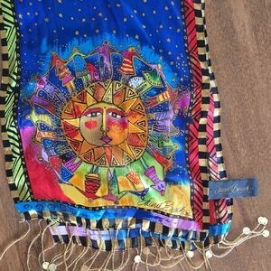 Laurel Burch Red and Gold Patterned Scarf